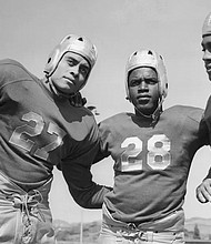 Woody Strode, Jackie Robinson and Kenny Washington are shown in this 1939 photo from UCLA.