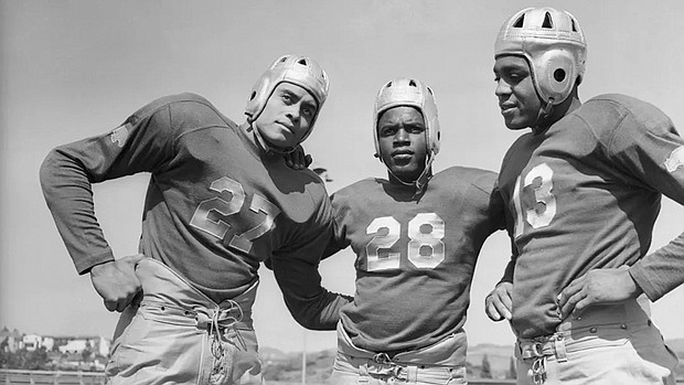Woody Strode, Jackie Robinson and Kenny Washington are shown in this 1939 photo from UCLA.