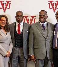 Virginia Union University officials recently announced a partnership with the Steinbridge Group and the Student Freedom Initiative to build 130 to 200 residences on the northern edge of VUU’s campus. Attending the Feb. 2 announcement at the university’s Claude G. Perkins Living and Learning Center were Leonard L. Sledge, director of the Department of Economic Development for the City of Richmond; Ann-Frances Lambert, City Council vice president; Tawan Davis, Steinbridge Group founding partner and CEO; Dr. W. Franklyn Richardson, VUU board chairman; Keith Shoates, COO of the Student Freedom Initiative; and Dr. Hakim Lucas, VUU president.
