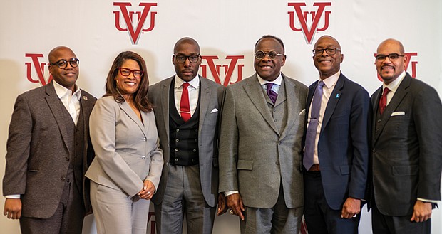 Virginia Union University officials recently announced a partnership with the Steinbridge Group and the Student Freedom Initiative to build 130 to 200 residences on the northern edge of VUU’s campus. Attending the Feb. 2 announcement at the university’s Claude G. Perkins Living and Learning Center were Leonard L. Sledge, director of the Department of Economic Development for the City of Richmond; Ann-Frances Lambert, City Council vice president; Tawan Davis, Steinbridge Group founding partner and CEO; Dr. W. Franklyn Richardson, VUU board chairman; Keith Shoates, COO of the Student Freedom Initiative; and Dr. Hakim Lucas, VUU president.