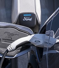 A Ford Mustang Mach-E charging at a Ford dealership in Colma, California.
Mandatory Credit:	David Paul Morris/Bloomberg/Getty Images