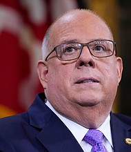 Then-Maryland Gov. Larry Hogan addresses supporters at the Maryland statehouse, January 10, 2023, in Annapolis, Maryland.
Mandatory Credit:	Julio Cortez/AP