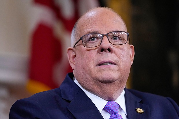 Then-Maryland Gov. Larry Hogan addresses supporters at the Maryland statehouse, January 10, 2023, in Annapolis, Maryland.
Mandatory Credit:	Julio Cortez/AP