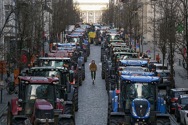 Montoyer street is blocked by tractors during a farmers protest on February 1 in Brussels, Belgium.
Mandatory Credit:	Luis Miguel Caceres/Getty Images