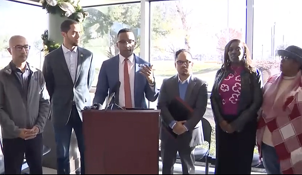 Harris County Attorney Christian D. Menefee, Houston City Controller Chris Hollins, and the President/CEO of Harris Health System Dr. Esmaeil Porsa