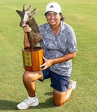 an celebrates a historic triumph on her LET debut.
Mandatory Credit:	Tristan Jones/LET