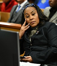 Fulton County DA Fani Willis, here in 2023, could be disqualified from the Georgia election subversion case against Donald Trump if she financially benefitted from a personal relationship with her lead prosecutor on the case.
Mandatory Credit:	Dennis Byron/Pool/Getty Images