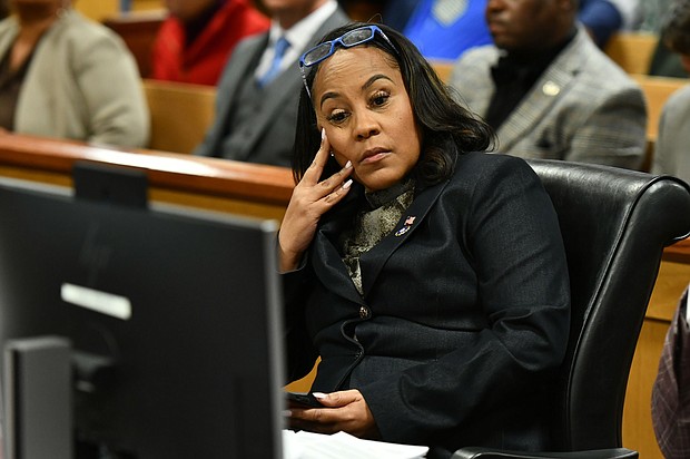 Fulton County DA Fani Willis, here in 2023, could be disqualified from the Georgia election subversion case against Donald Trump if she financially benefitted from a personal relationship with her lead prosecutor on the case.
Mandatory Credit:	Dennis Byron/Pool/Getty Images