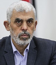 Hamas leader Yahya Sinwar, pictured on April 13, 2022.
Mandatory Credit:	Ali Jadallah/Anadolu Agency via Getty Images/FILE