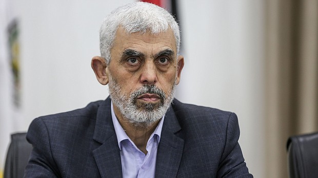 Hamas leader Yahya Sinwar, pictured on April 13, 2022.
Mandatory Credit:	Ali Jadallah/Anadolu Agency via Getty Images/FILE