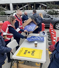 Steve Maller prepares picket signs today at the Portland, Oregon, airport.
Mandatory Credit:	Courtesy Association of Flight Attendants-CWA