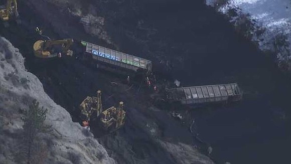 California officials said a train derailed in Plumas County on Sunday and spilled coal into the Middle Fork of the …