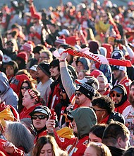 Kansas City Chiefs fans get ready for the Super Bowl victory parade.
Mandatory Credit:	Jamie Squire/Getty Images