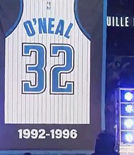 Shaquille O'Neal's legendary jersey is the first to be retired by the Orlando Magic.
Mandatory Credit:	WESH