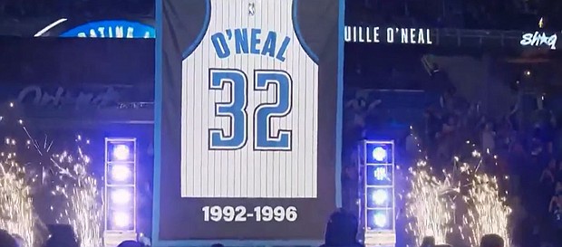 Shaquille O'Neal's legendary jersey is the first to be retired by the Orlando Magic.
Mandatory Credit:	WESH