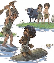 A cartoon included with the new research depicts how Vittrup Man was possibly sacrificed in a swamp.
Mandatory Credit:	Anders Fischer/Niels Bach