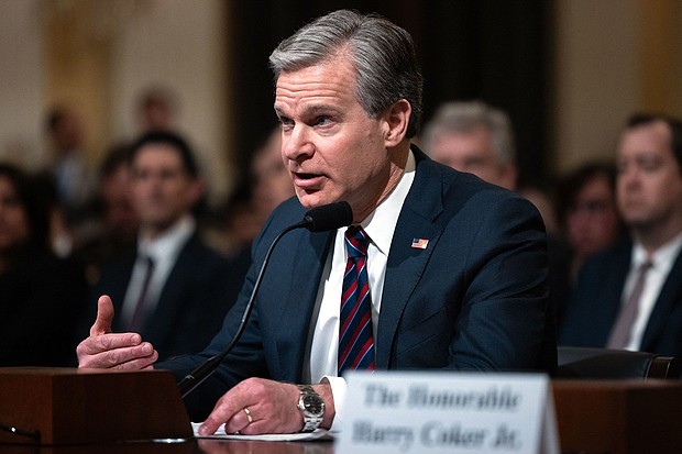 FBI Director Christopher Wray testifies during a Congressional full committee hearing in Washington, DC, on January 31, 2024.
Mandatory Credit:	Julia Nikhinson/AFP/Getty Images