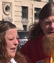 Bob and Sami Whyldgrr decided after the Chiefs won the Super Bowl that they were ditching their small courthouse wedding and taking their nuptials to Union Station.
Mandatory Credit:	KSHB via CNN Newsource