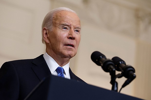 President Joe Biden speaks in the State Dining Room of the White House on February 13 in Washington, DC.
Mandatory Credit:	Anna Moneymaker/Getty Images via CNN Newsource