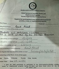 Parents were asked to sign permission forms so their children could participate in a Black History Month activity.
Mandatory Credit:	courtesy Chuck Walter via CNN Newsource