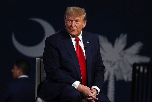 Former US President Donald Trump speaks during a Fox News town hall at the Greenville Convention Center on February 20, in Greenville, South Carolina.
Mandatory Credit:	Justin Sullivan/Getty Images via CNN Newsource
