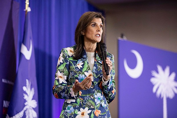 Nikki Haley makes remarks during a campaign visit ahead of the Republican presidential primary election in North Augusta, South Carolina, on February 21.
Mandatory Credit:	Alyssa Pointer/Reuters via CNN Newsource