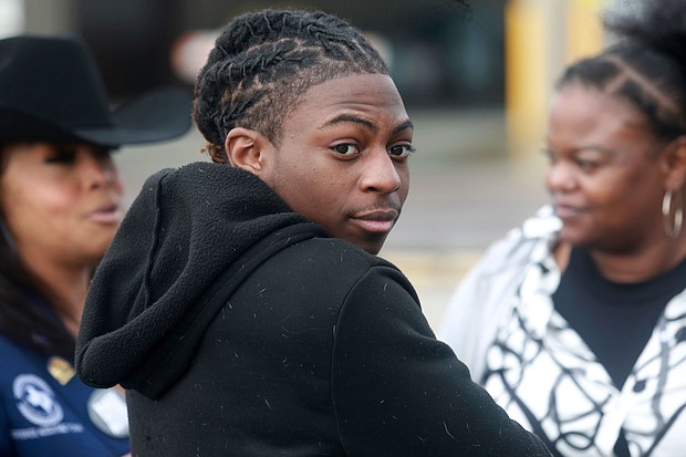 Darryl George, an 18-year-old high school junior, stands outside a courthouse in Anahuac, Texas, on Wednesday, Jan. 24, 2024.
Mandatory Credit:	Lekan Oyekanmi/AP via CNN Newsource