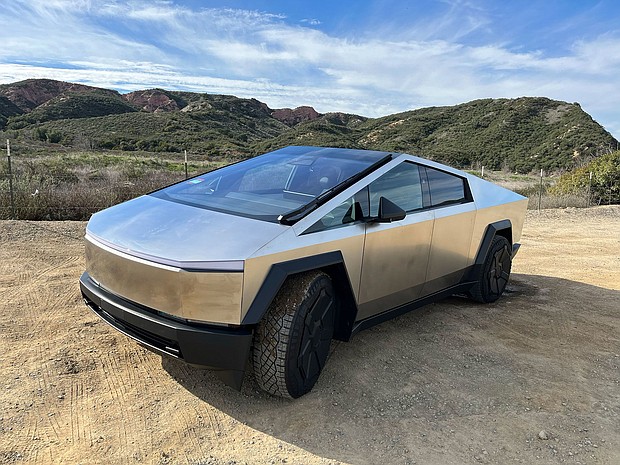 The Cybertruck's design was largely dictated by the choice of material, hard cold-rolled stainless steel.
Mandatory Credit:	Peter Valdes-Dapena/CNN via CNN Newsource