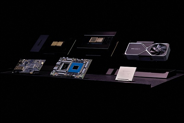 Nvidia processor and superchips are on display on stage at the COMPUTEX forum in Taipei, Taiwan May 29, 2023.
Mandatory Credit:	Ann Wang/Reuters via CNN Newsource