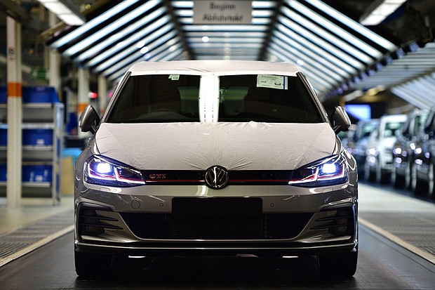 A Volkswagen Golf GTI leaves the assembly line at a Volkswagen factory in 2018.
Mandatory Credit:	Alexander Koerner/Getty Images via CNN Newsource