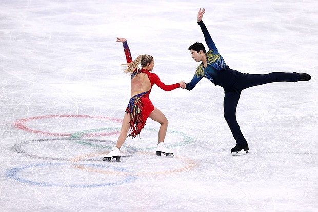 Marjorie Lajoie and Zachary Lagha of Team Canada skate during the Ice Dance Free Dance on day ten of the Beijing 2022 Winter Olympic Games at Capital Indoor Stadium in February 2022 in Beijing, China.
Mandatory Credit:	Dean Mouhtaropoulos/Getty Images via CNN Newsource