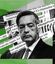 Kenneth Chesebro, the right-wing attorney who helped devise the Trump campaign’s fake electors plot in 2020, concealed a secret Twitter account from Michigan prosecutors, hiding dozens of damning posts that undercut his statements to investigators about his role in the election subversion scheme, a CNN KFile investigation has found.
Mandatory Credit:	Photo Illustration by CNN/Getty Images via CNN Newsource