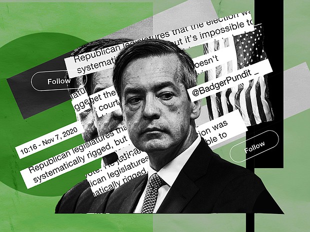 Kenneth Chesebro, the right-wing attorney who helped devise the Trump campaign’s fake electors plot in 2020, concealed a secret Twitter account from Michigan prosecutors, hiding dozens of damning posts that undercut his statements to investigators about his role in the election subversion scheme, a CNN KFile investigation has found.
Mandatory Credit:	Photo Illustration by CNN/Getty Images via CNN Newsource