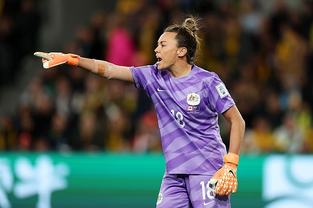 Goalkeeper Mackenzie Arnold appears in Australia's Women's World Cup match against Canada on July 31.
Mandatory Credit:	Cameron Spencer/Getty Images via CNN Newsourc