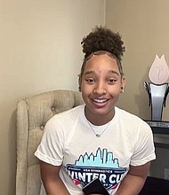 One day before making her debut in the Winter Cup, 16-year-old CaMarah Williams got the surprise of a lifetime when Simone Biles acknowledged one of her routines.
Mandatory Credit:	KCTV via CNN Newsource