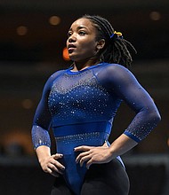 Naimah Muhammad from Fisk University looks into the crowd before her routine on the floor exercise during the competition held at Orleans Arena in Las Vegas, Nevada, January 6, 2023.
Mandatory Credit:	Amy Sanderson/ZUMA Press Wire/Cal Sport Media/AP via CNN Newsource