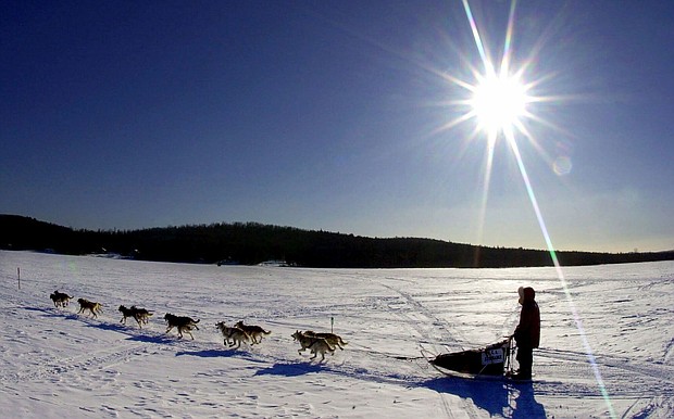 A sled dog team crosses Portage Lake in Portage, Maine, during the Can Am Crown 250 in 2001.
Mandatory Credit:	Robert F. Bukaty/AP via CNN Newsource