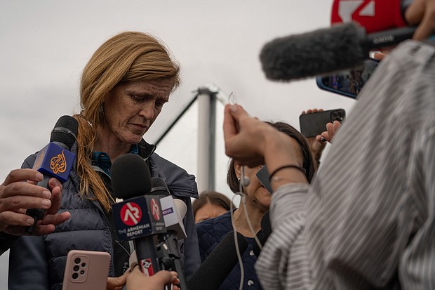 USAID chief Samantha Powers gives a press conference after visiting the humanitarian hub welcoming refugees from Nagorno-Karabakh in September 2023 in Kornidzor, Armenia.
Mandatory Credit:	Astrig Agopian/Getty Images via CNN Newsource