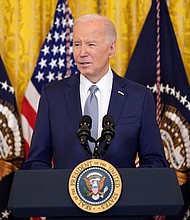 President Joe Biden is set to convene the top four congressional leaders at the White House; he is seen speaking in the East Room of the White House on February 23.
Mandatory Credit:	Evan Vucci/AP via CNN Newsource