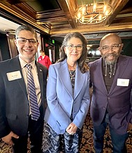 Richard Zientek, Senior Director of Public Affairs Union Pacific with Beth Whited – President of Union Pacific and Grant Recipient – Pastor Rudy Rasmus – Co-Founder of the Bread of Life, Inc.