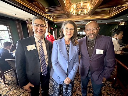 Richard Zientek, Senior Director of Public Affairs Union Pacific with Beth Whited – President of Union Pacific and Grant Recipient – Pastor Rudy Rasmus – Co-Founder of the Bread of Life, Inc.