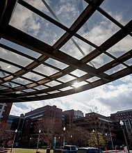 The sun shines through an awning at The University of Alabama at Birmingham Women's and Infant Center in Birmingham, Alabama, in March 2022.
Mandatory Credit:	Butch Dill/AP via CNN Newsource