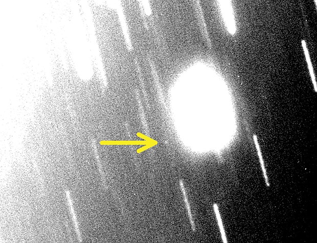 This discovery image shows the new Uranian moon S/2023 U1 using the Magellan telescope on November 4, 2023. Uranus (upper left) is just off the field of view.
Mandatory Credit:	Scott Sheppard/Carnegie Science via CNN Newsource