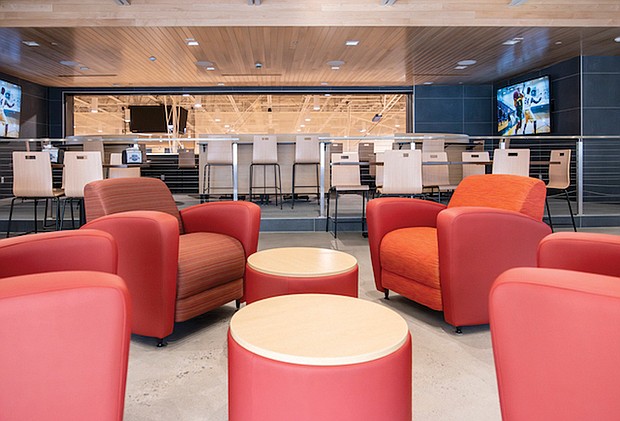 The VIP Lounge, below, at the new Henrico Sports and Events Center at 11000 Telegraph
Road in Glen Allen boasts impressive stats and will be the site of the 2024 A10 Women’s
Basketball Championship.