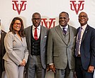 President Hakim J. Lucas used Virginia Union University’s Founders Day celebrations to announce a partnership with a New York-based development and investment firm to build affordable housing along Brook and Overbrook Roads. The Steinbridge Group has committed $42 million to build 130-200 residences on the northern edge of VUU’s campus. From left, Leonard Sledge, City of Richmond, City Council Vice President Ann-Frances Lambert, Steinbridge Group Founding Partner and CEO Tawan Davis, VUU Board Chair W. Franklyn Richardson, COO of Student Freedom Initiative Keith Shoates, and VUU President Hakim Lucas.