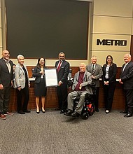 METRO's Board of Directors presented former Board Chair Sanjay Ramabhadran with a proclamation honoring his contributions to the organization during his tenure.