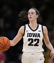Iowa guard Caitlin Clark at her record-breaking game against Michigan last month.
Mandatory Credit:	Matthew Putney/AP via CNN Newsource