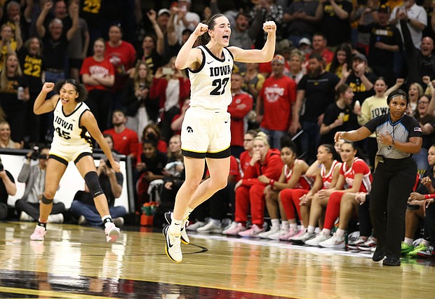 Caitlin Clark
**This image is for use with this specific article only** Iowa's Caitlin Clark celebrated after breaking Pete Maravich's all-time NCAA scoring record on Sunday.
Matthew Holst/Getty Images via CNN Newsource
03 Mar 24