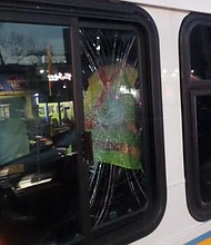 An MBTA bus was damaged by another driver during a road rage incident.
Mandatory Credit:	Transit Police/KYW via CNN Newsource