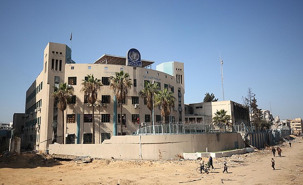 Destruction surrounding the UNRWA headquarters in Gaza City last month.
Mandatory Credit:	Dawoud Abo Alkas/Anadolu/Getty Images via CNN Newsource